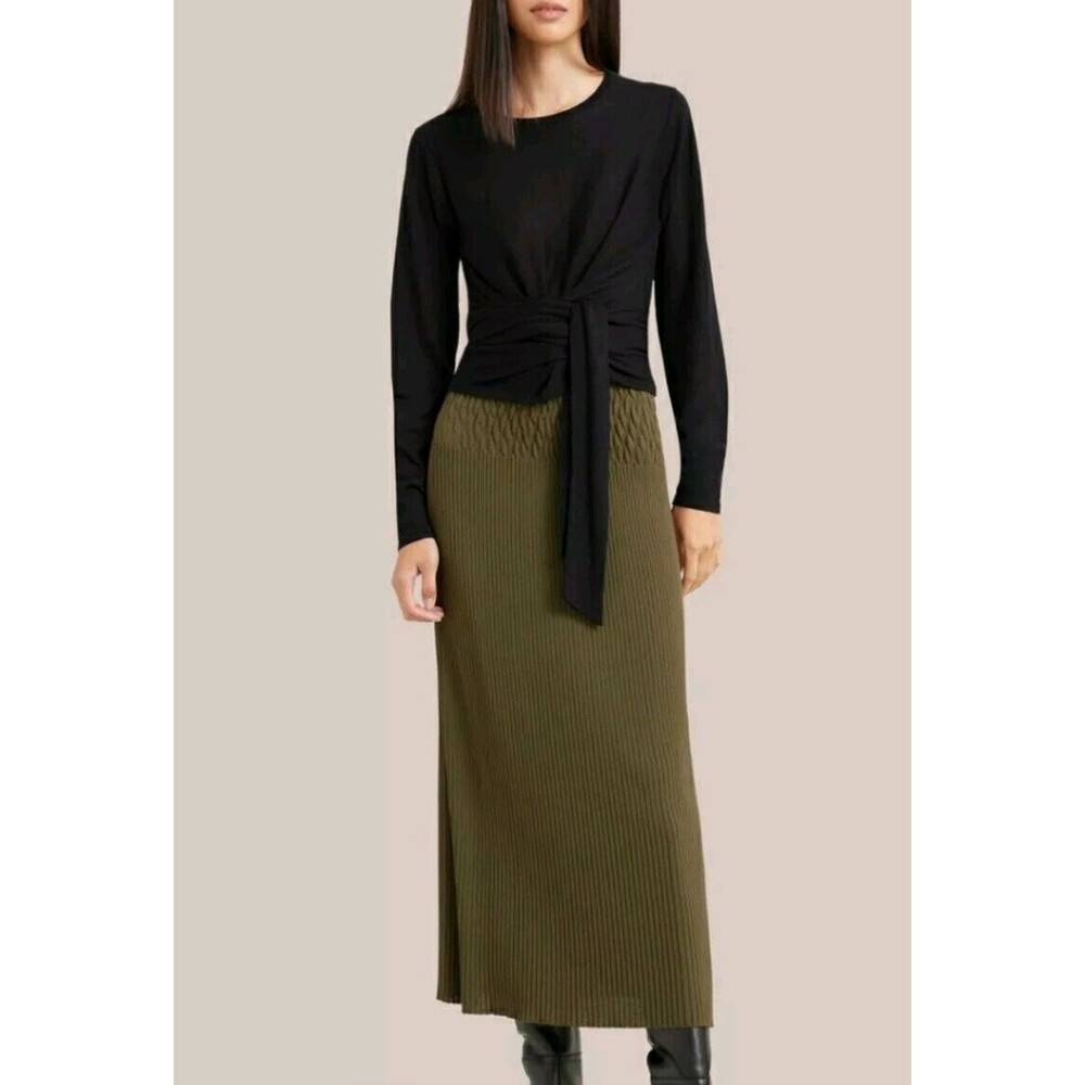 Modern Citizen Stevie Women Black Stretch Tie Waist Long Sleeve Shirt L - Picture 5 of 8